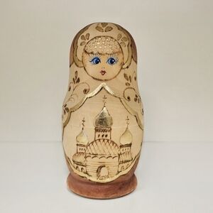 Vintage Exquisite Handmade, Wood-Burned, & Hand-Painted Matryoshka Nesting Dolls